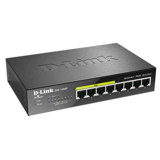 D-Link - DGS-1008P switch No administrado Gigabit Ethernet (10/100/1000) Energía sobre Ethernet (PoE) Negro