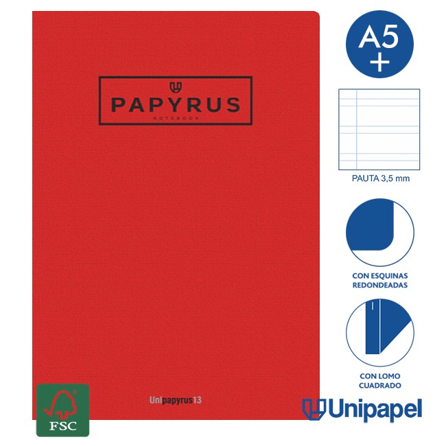 Papyrus - LIBRETA GRAPADA GOFRADA A5+ 48 HOJAS 90GR. PAUTA 3 5MM COLORES SURTIDOS PAPYRUS 88430799