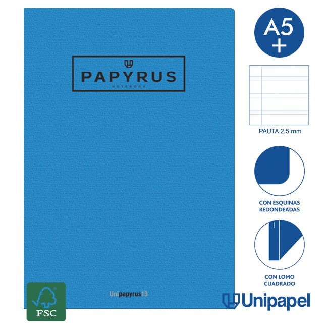 Papyrus - LIBRETA GRAPADA GOFRADA A5+ 48 HOJAS 90GR. PAUTA 2 5MM COLORES SURTIDOS PAPYRUS 88430899