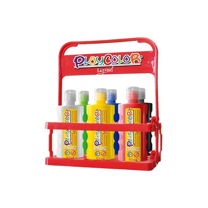 Playcolor - TEMPERA LIQUID PARA 6 BOTELLAS DE 500ML. BASKET 6 COLORES PLAYCOLOR 19471