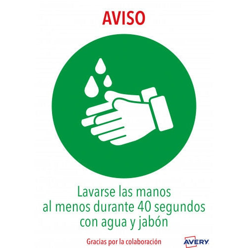 Avery - SEÑALES ADHESIVOS PREIMPRESO  LAVARSE LAS MANOS SOBRE DE 2 HOJAS EN A4 AVERY AV_KITCOVID1_ES