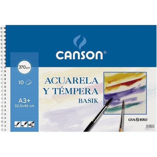 Canson - BLOC ESCOLAR BASIK 370 GR. PARA TÉMPERA Y ACUARELA  A3+ 10 HOJAS GUARRO CANSON C200400697