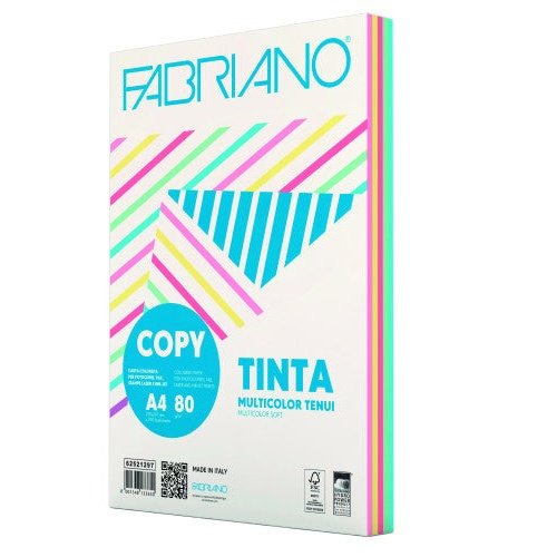 Fabriano - PAQUETE 250 HOJAS A4 80G COLORES SURTIDOS PASTEL (50 HOJAS X COLOR) FABRIANO F62521297