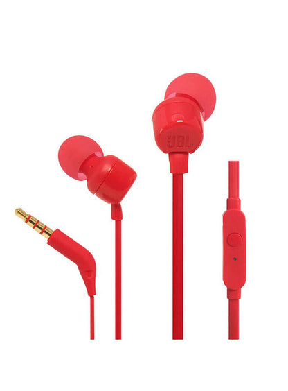 JBL Tune 110 Auriculares con Microfono - Manos Libres - Control en Cable - Cable Plano de 1.11m - Color Rojo 1 pieza(s)