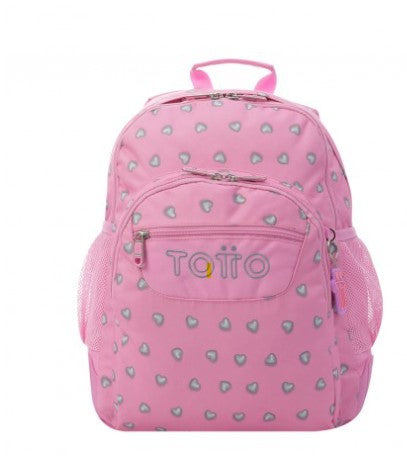 Totto - MOCHILA INFANTIL ROSA CORAZONES BOLSILLOS MA04ECO029-2120N-7IU TOTTO