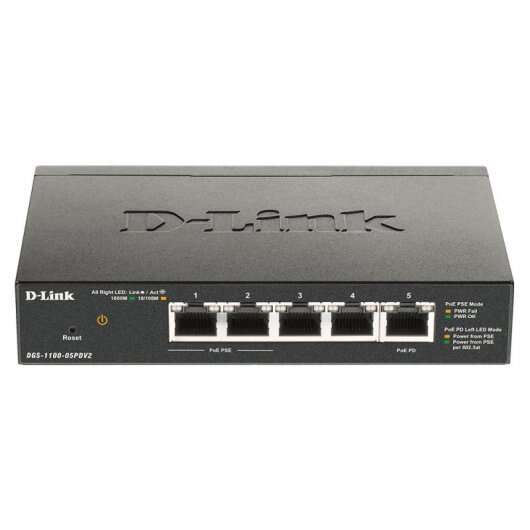 D-Link - DGS-1100-05PDV2 switch Gestionado Gigabit Ethernet (10/100/1000) Energía sobre Ethernet (PoE) Negro