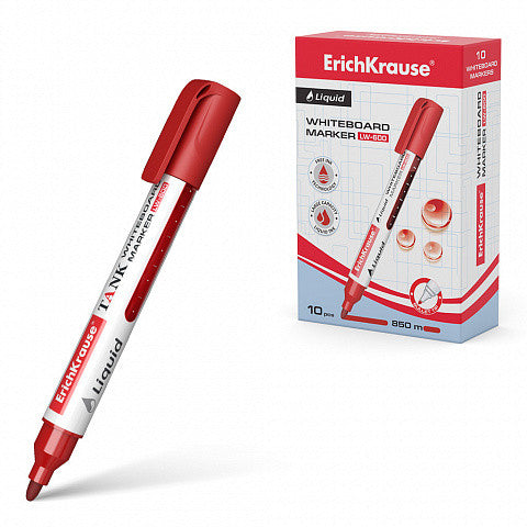 ErichKrause - MARCADOR PIZARRA BLANCA CON TINTA LÍQUIDA LIQUID LW-600  TINTA COLOR ROJO ERICH KRAUSE 48776