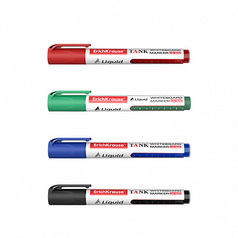 ErichKrause - SET 4 MARCADORES PIZARRA BLANCA CON TINTA LÍQUIDA LW-600 NEGRO  AZUL  ROJO  VERDE ERICH KRAUSE 58362