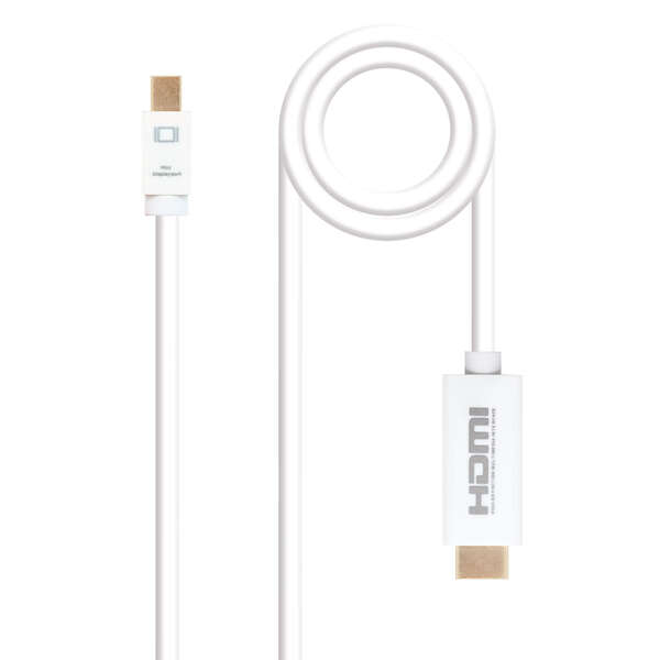 Nanocable - Cable conversor Mini DP a HDMI  Mini DP/M - HDMI/M  Blanco  2.0 M