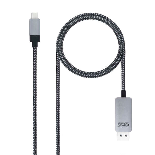 Nanocable - 10.15.5002 adaptador de cable de vídeo 1 8 m USB Tipo C DisplayPort Aluminio  Negro