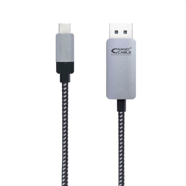 Nanocable - 10.15.5002 adaptador de cable de vídeo 1 8 m USB Tipo C DisplayPort Aluminio  Negro