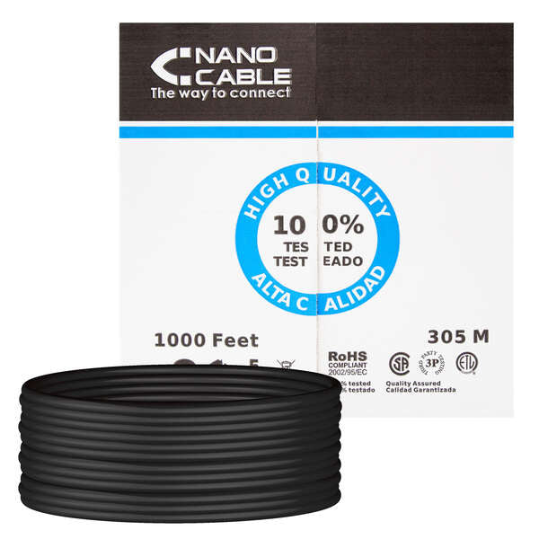 Nanocable Bobina de Cable de Red Rigido Impermeable para Exterior RJ45 Cat.6 UTP AWG24 305m - Color Negro 1 pieza(s)