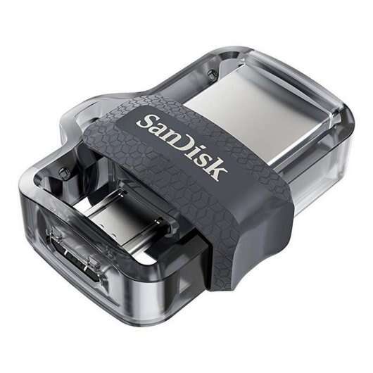 SanDisk - Ultra Dual m3.0 unidad flash USB 128 GB USB Type-A / Micro-USB 3.2 Gen 1 (3.1 Gen 1) Negro  Plata  Transparente