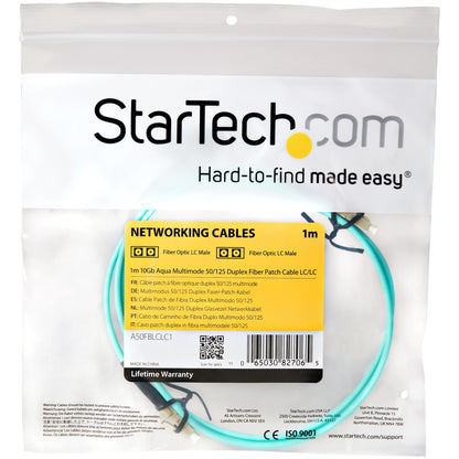 StarTech.com - Cable de 1m de Fibra Óptica Multimodo OM3 LC a LC UPC - Full Duplex 50/125µm - para Redes de 100G - LOMMF/VCSEL - Pérdida Baja al Insertar <0.3dB - Cable LSZH