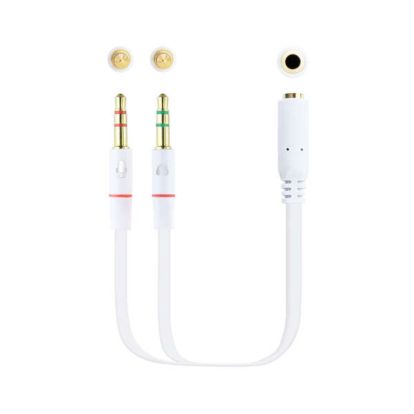 Nanocable - Cable Adaptador Audio Jack 3.5/H de 4 Pines a 2 Jack 3.5/M de 3 Pines  Blanco  20 Cm