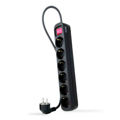 Nanocable - Regleta de enchufes de 6 tomas con interruptor  1.4 metros Negra