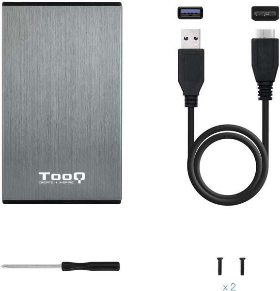 TooQ - TQE-2527G caja para disco duro externo 2.5" Caja de disco duro (HDD) Negro  Gris