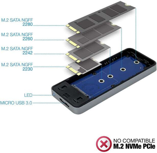 TooQ - TQE-2281G caja para disco duro externo Caja externa para unidad de estado sólido (SSD) Gris M.2