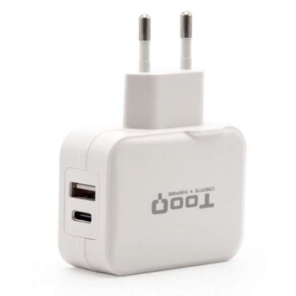 TooQ - Cargador de Pared doble puerto USB-C + USB A  27W