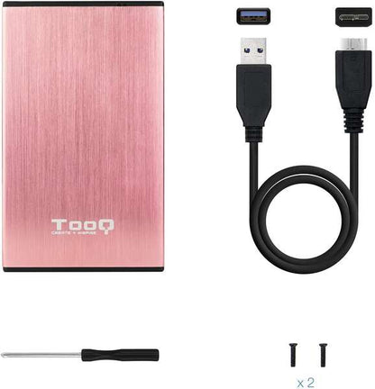 Tooq Carcasa Externa HDD/SDD 2.5" hasta 9,5mm SATA USB 3.0 - Color Rosa Metalizado 1 pieza(s)