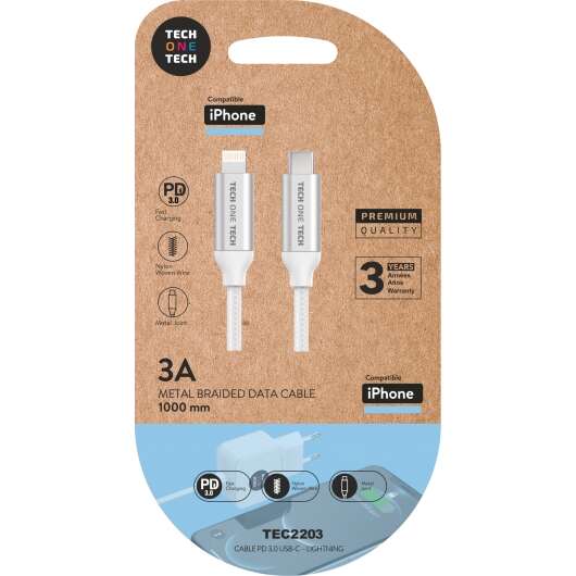 TECH ONE TECH - TEC2203 cable de conector Lightning 1 m Blanco