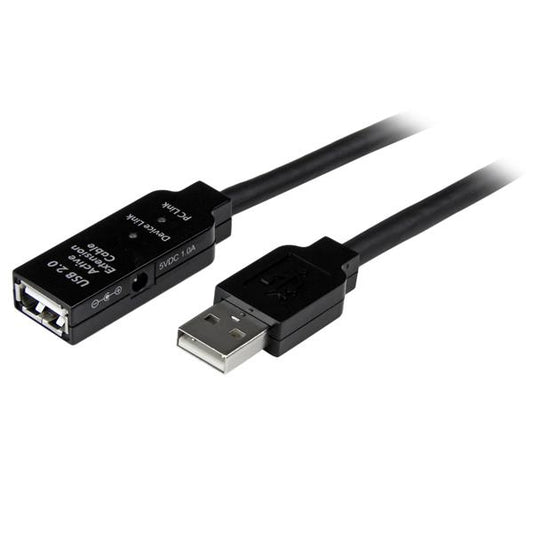 StarTech.com - Cable 10m Extensión Alargador USB 2.0 Activo Amplificado - Macho a Hembra USB A - Negro