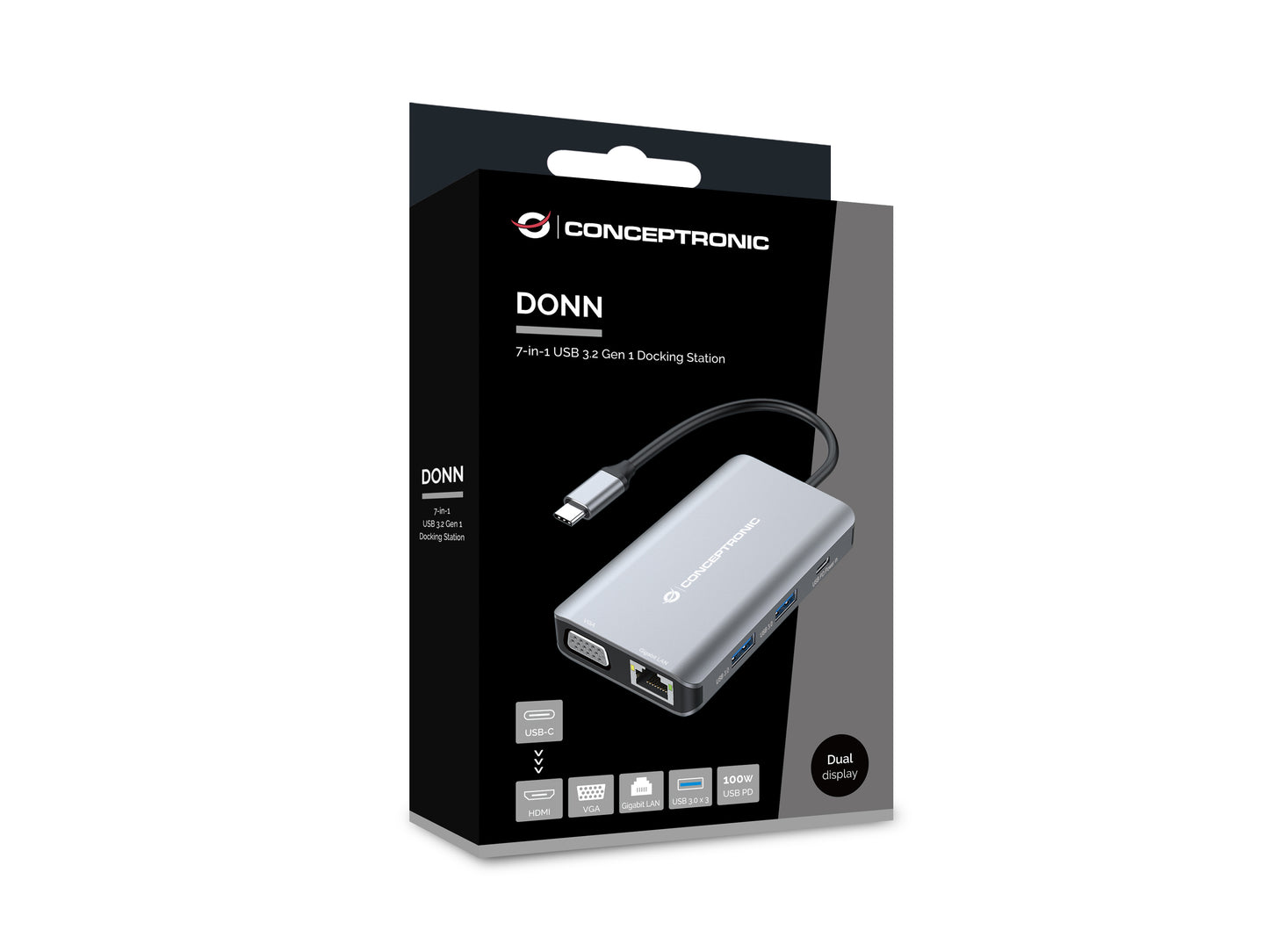 Conceptronic - DONN21G base para portátil y replicador de puertos Alámbrico USB 3.2 Gen 1 (3.1 Gen 1) Type-C Gris