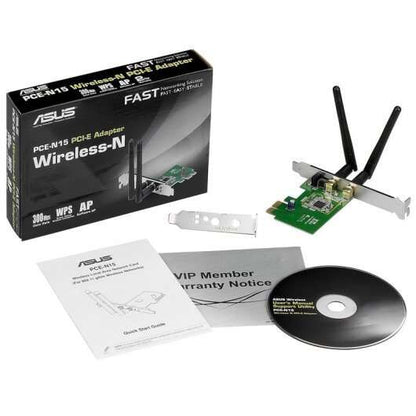 Asus PCE-N15 Adaptador Inalambrico WiFi 11n 300Mbps PCI-e N300 - 2 Antenas Externas - Perfil Bajo 1 pieza(s)