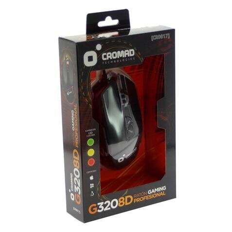 Cromad G320 Raton Gaming USB 3200dpi - 8 Botones - Iluminacion LED Rojo, Amarillo y Verde - Uso Diestro - Cable de 1.50m 1 pieza(s)