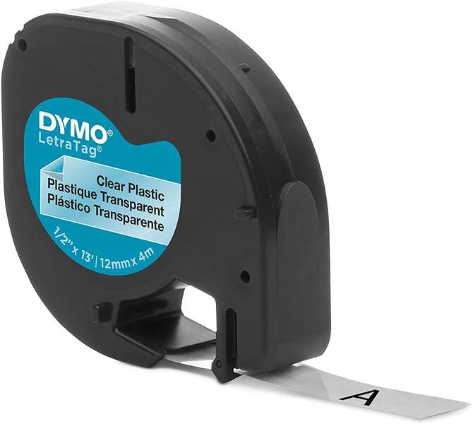 Dymo LetraTag S0721530 Cinta de Etiquetas Original para Rotuladora - Texto negro sobre fondo transparente - Ancho 12mm x 4 metros (12267) Tintasmurcia.com