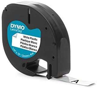 Dymo LetraTag S0721610/S0721660 Cinta de Etiquetas Original para Rotuladora - Texto negro sobre fondo blanco - Ancho 12mm x 4 metros (91201/91221) Tintasmurcia.com