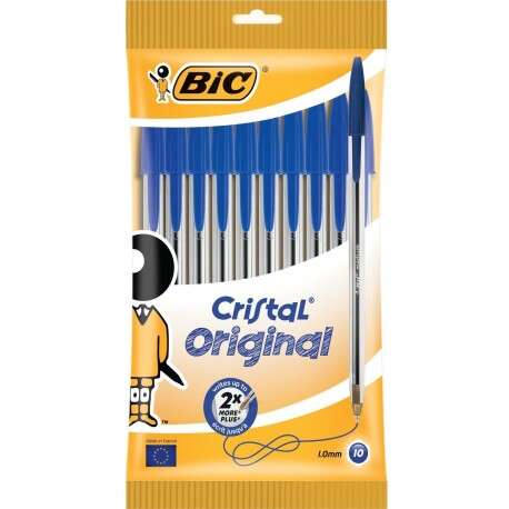 Bic Cristal Original Pack de 10 Boligrafos de Bola - Punta Redonda de 1.0mm - Trazo 0.4mm - Tinta con Base de Aceite - Color Azul 1 pieza(s)