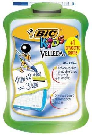 Bic Velleda Kids Pizarra Escolar Blanca y Milimetrada + 1 Marcador Velleda Azul + 1 Borrador - Dimensiones: 20x30cm - Colores Aleatorios 1 pieza(s)