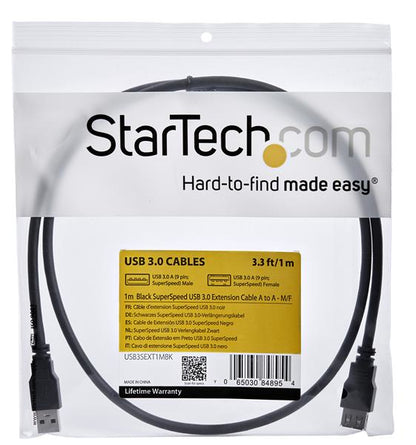 StarTech.com - Cable 1m Extensión Alargador USB 3.0 SuperSpeed - Macho a Hembra USB A - Extensor - Negro