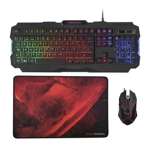 Mars Gaming Pack Teclado + Raton 4000dpi 6 Botones + Alfombrilla 350 x 250mm - Conectividad USB - Retroluminacion RGB - Antighosting - Cable de 1.50m 1 pieza(s)