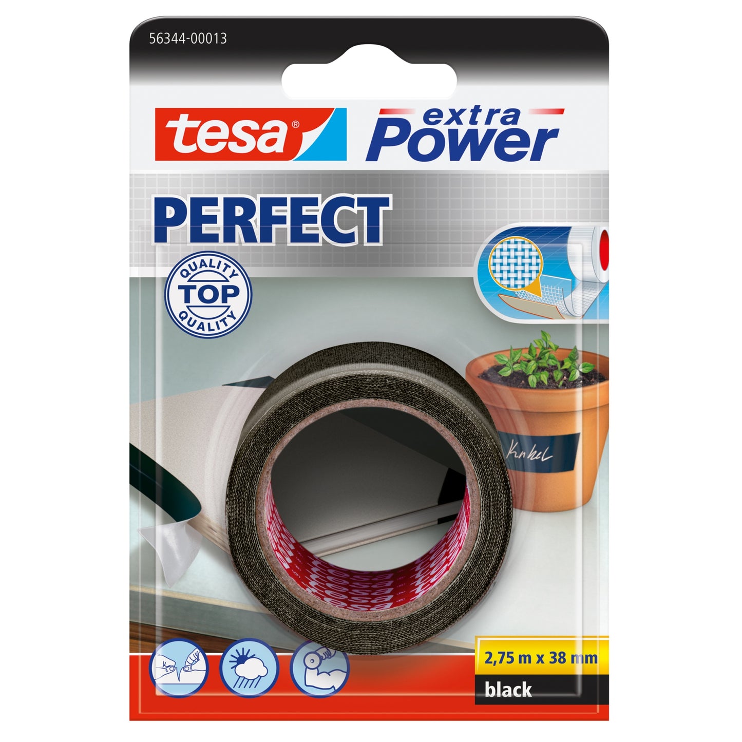 TESA - extra Power Perfect 2 75 m Tela Negro 1 pieza(s)