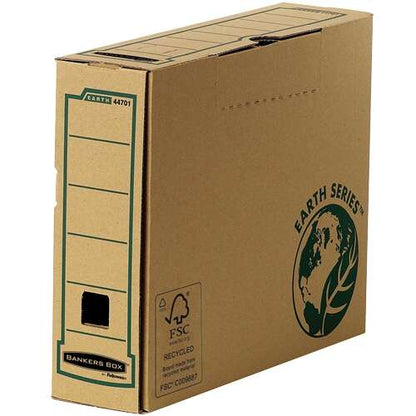 Fellowes Bankers Box Earth Caja de Archivo Definitivo A4 80mm - Montaje Manual - Carton Reciclado Certificacion FSC - Color Marron (Precio unidad suelta)