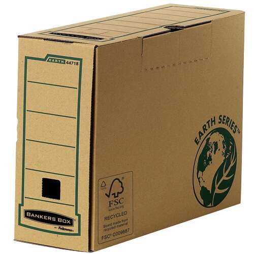 Fellowes Bankers Box Earth Caja de Archivo Definitivo Folio 100mm - Montaje Manual - Carton Reciclado Certificacion FSC - Color Marron (Precio unidad suelta)