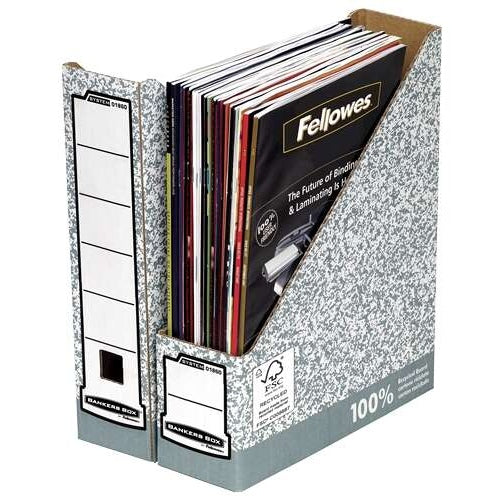 Fellowes Bankers Box Revistero A4 80mm - Montaje Manual - Carton Reciclado Certificacion FSC - Color Gris (Precio unidad suelta)