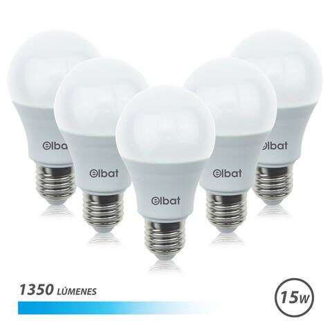 Elbat Pack de 5 Bombillas LED A60 15W E27 1350lm - 6500K Luz Fria 1 pieza(s)