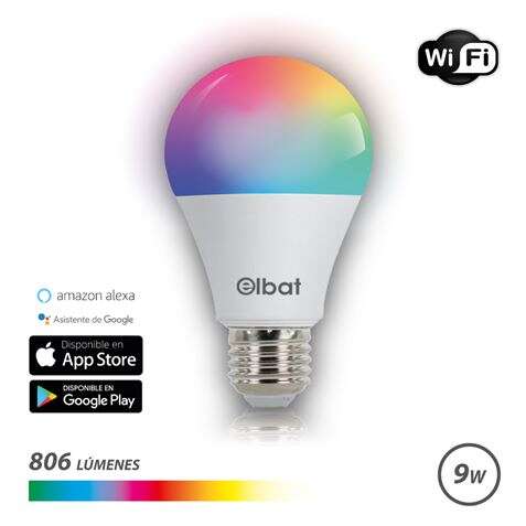 Elbat Bombilla LED Smart Wi-Fi A60 E27 9W 806lm RGB - Temperatura 2700K a los 6000K - Control de Voz - Control Remoto - 3 Modos de Color: Frio, Natural y Calido 1 pieza(s)