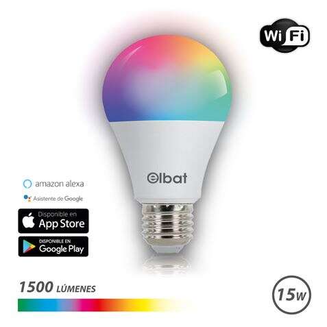 Elbat Bombilla LED Smart Wi-Fi A65 E27 15W 1500lm RGB - Temperatura 2700K a los 6000K - Control de Voz - Control Remoto - 3 Modos de Color: Frio, Natural y Calido 1 pieza(s)