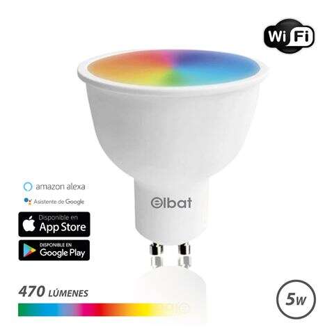 Elbat Bombilla LED Smart Wi-Fi GU10 5W 470lm RGB - Temperatura 2700K a los 6000K - Control de Voz - Control Remoto - 3 Modos de Color: Frio, Natural y Calido 1 pieza(s)