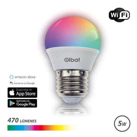 Elbat Bombilla LED Esferica Smart Wi-Fi G45 E27 5W 470lm RGB - Temperatura 2700K a los 6000K - Control de Voz - Control Remoto - 3 Modos de Color: Frio, Natural y Calido 1 pieza(s)