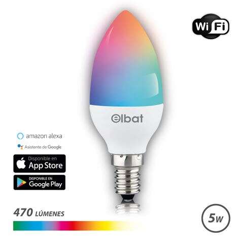 Elbat Bombilla LED Vela Smart Wi-Fi C37 E14 5W 470lm RGB - Temperatura 2700K a los 6000K - Control de Voz - Control Remoto - 3 Modos de Color: Frio, Natural y Calido 1 pieza(s)