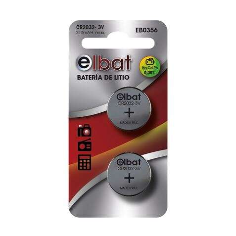 Elbat Pack de 2 Pilas Litio de Boton CR2032 3V 1 pieza(s)