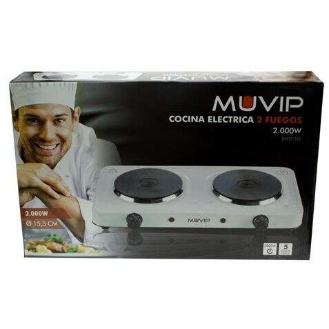 Muvip Cocina Electrica de 2 Placas 2000W - 5 Niveles de Potencia - Termostato con Sistema de Seguridad 1 pieza(s)