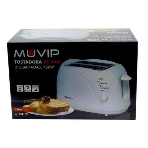 Muvip Tostadora de Pan 750W - Capacidad para 2 Rebanadas - 6 Niveles de Tostado - Funcion Calentar, Descongelacion y Recalentar - Parada Automatica y Manual 1 pieza(s)