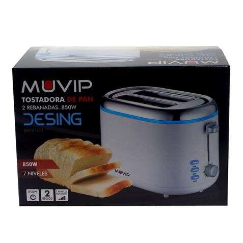 Muvip Design Tostadora de Pan 850W - Capacidad para 2 Rebanadas - 7 Niveles de Tostado - Funcion Calentar, Descongelacion y Recalentar - Parada Automatica y Manual 1 pieza(s)