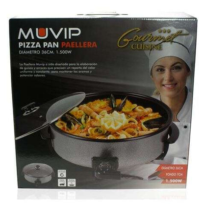 Muvip Pizza Pan Paellera 1500W - Placa Antiadherente - Tapa de Cristal - Termostato Extraible con Regulador de Temperatura 1 pieza(s)